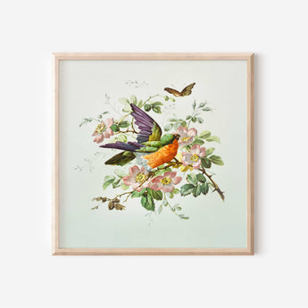 Framed Birthday Cards Print with Decorative Birds, Flowers, and Butterflies