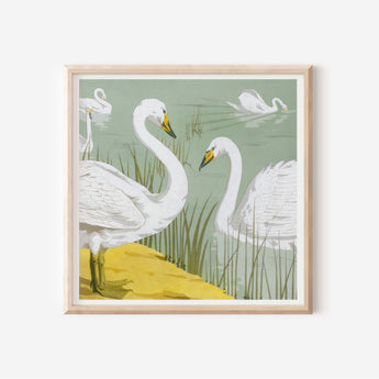 Eco-Friendly Art Deco Framed Print of Swans