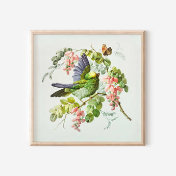 Framed Birthday Cards Print with Decorative Birds, Flowers, and Butterflies