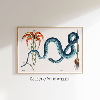 Captivating Vintage Art: Serpent and Lily in Art Nouveau Design, Botanical Vintage Art