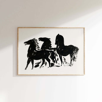 Minimalist Black and White Horses